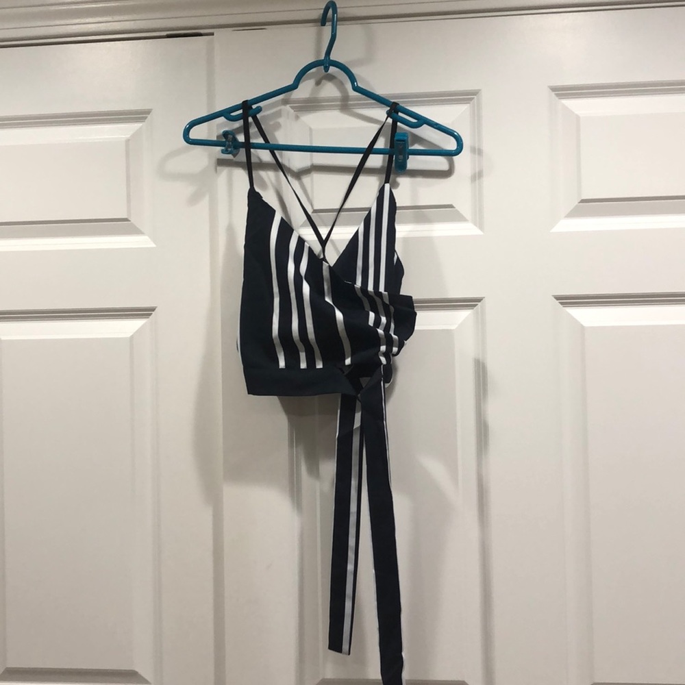 White and navy striped two piece set